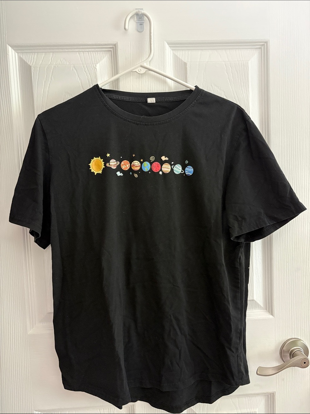 Black Tee with Colorful Solar System Graphic